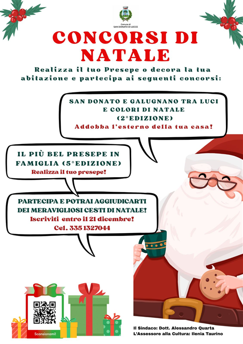 Concorsi di Natale: Il più bel presepe in famiglia - V edizione e San Donato e Galugnano tra luci e colori di Natale - II edizione